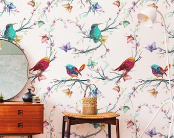 Hummingbird Wallpaper, Aesthetic Nature Wallpaper, Nature-Inspired Bird and Flower Wallpaper, Cozy Brd and Butterfly Wallpaper