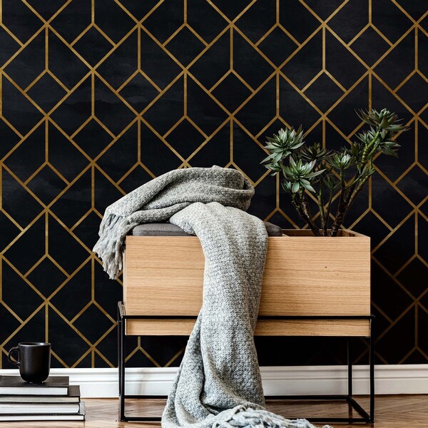 Black and Gold Wallpaper - Etsy