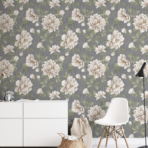 Removable Vinyl Wallpaper, Peel And Stick Wallpaper Flowers, Vintage Wallpaper, Botanical wall paper, Bedroom decor, Colorful Wallpaper B066