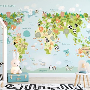 Kids world map wallpaper, Cute animals wallpaper, Peel and Stick ocean wallpaper, Map wallpaper Peel and Stick, Nursery room wallpaper