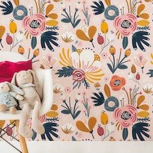 Floral Cottagecore Wallpaper, Floral Removable Wall Decor, Country Style Floral Wall Art, Girls Nursery Wallpaper, Whimsical Wallpaper