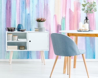 Rainbow Peel and Stick Wallpaper, Colorful Pastel Wallpaper, Multicolor Stripes Watercolor Wallpaper, Ombre Wall Decor, Mural Wallpaper