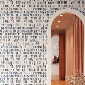 Blue Geometric Wallpaper, Abstract Wallpaper for Home Decor, Beige Peel and Stick Wallpaper, Removable Wall Paper Wall Mural, Wall Art