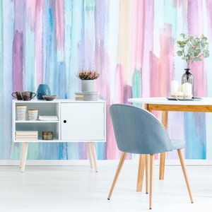 Pastel Rainbow Wallpaper, Abstract Striped Watercolor Wallpaper, Peel & Stick Pastel Wallpaper, Self-adhesive Vinyl Modern Wallpaper