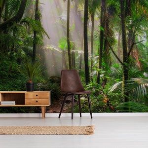 Lush Tropical Wallpaper, Jungle Scenary Wall Art for Living Room, Bedroom Decor, Green Botanical Wall Mural, Forest Landscape, Removable