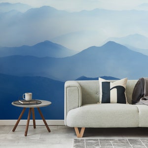 Mountain wall art, Removable Mountain wallpaper, Custom waterproof wallpaper, Landscape wallpaper, Wall mural, Panoramic wallpaper image 1