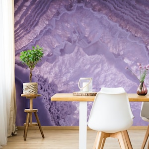 Purple Agate Wallpaper Mural, Luxurious Marble Peel and Stick Wallpaper, Amethyst Wall Mural, Crystal Wall Art, Modern Removable Wallpaper