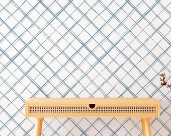 Modern Geometric Wallpaper for a Minimalist Bedroom, Blue Striped Wallpaper, Removeable Wallpaper Retro Geometric, Minimalist Wallpaper