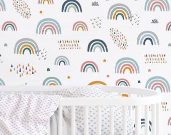 Rainbow Wall Paper Kids,Girls Nursery Wallpaper,Peel and Stick Wallpaper,Wall Mural Kids, Wallpaper Rainbow,Kids wallpaper,Nursery wallpaper