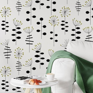 Wallpaper Peel and Stick, Wall Art for Room Decor, Black and White Wallpaper, Removable Wallpaper, Floral Wallpaper, Dainty Flower Wallpaper