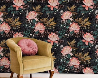 Moody Floral Wallpaper, Peonies Wallpaper, Peel and Stick Mural, Adhesive Wallpaper, Girls Room Wall Decor
