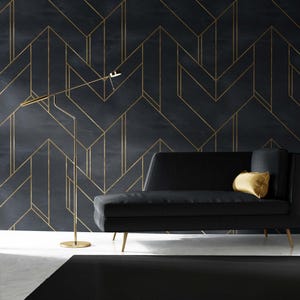 Black Gold Geometric Wallpaper Art Deco Peel and Stick Removable Wall Decor