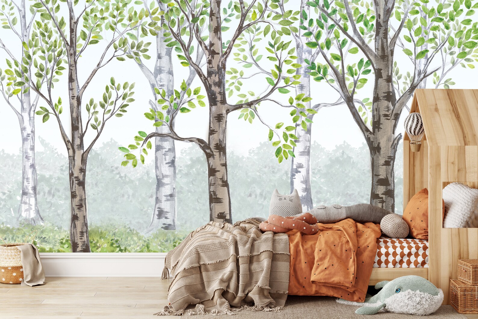 Watercolor Birch Grove Peel & Stick Forest Wallpaper for | Etsy