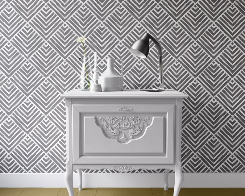 Peel and Stick Wallpaper Home Decor Gray & White Geometric - Etsy