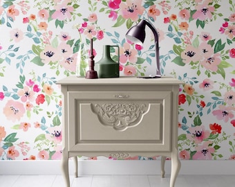 Floral Watercolor Wallpaper Removable Boho Botanical Wall Mural Nursery/Kids Room