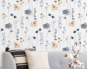 Floral Wallpaper Removable Peel and Stick Beige Botanical Wallpaper For Bedroom Living Room & Kitchen Decor