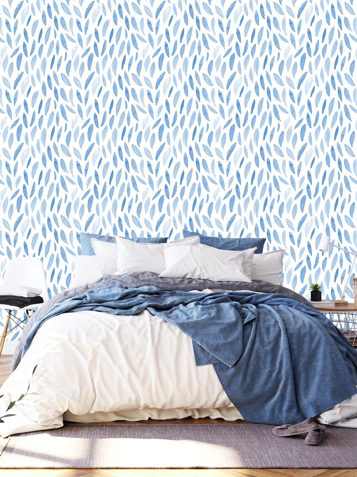 Peel and Stick Blue Watercolor Wallpaper Home Decor Odour | Etsy