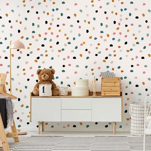 Colorful Polka Dot Peel And Stick Wallpaper, Nursery Wallpaper, Removable Wallpaper For Kids, Playroom Wallpaper, Nursery Wall Decor