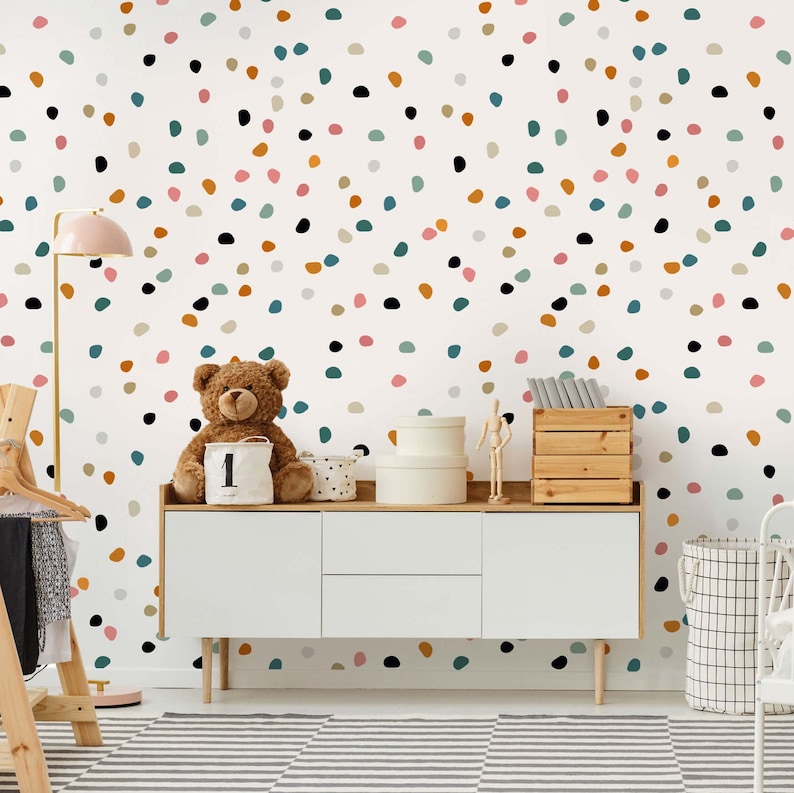 Colorful Polka Dot Peel And Stick Wallpaper, Nursery Wallpaper, Removable Wallpaper For Kids, Playroom Wallpaper, Nursery Wall Decor image 1