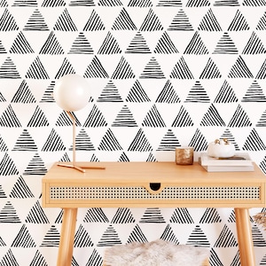 Black and White Triangle Removable Wallpaper, Peel and Stick Self Adhesive Home Decor Living Room Wallpaper