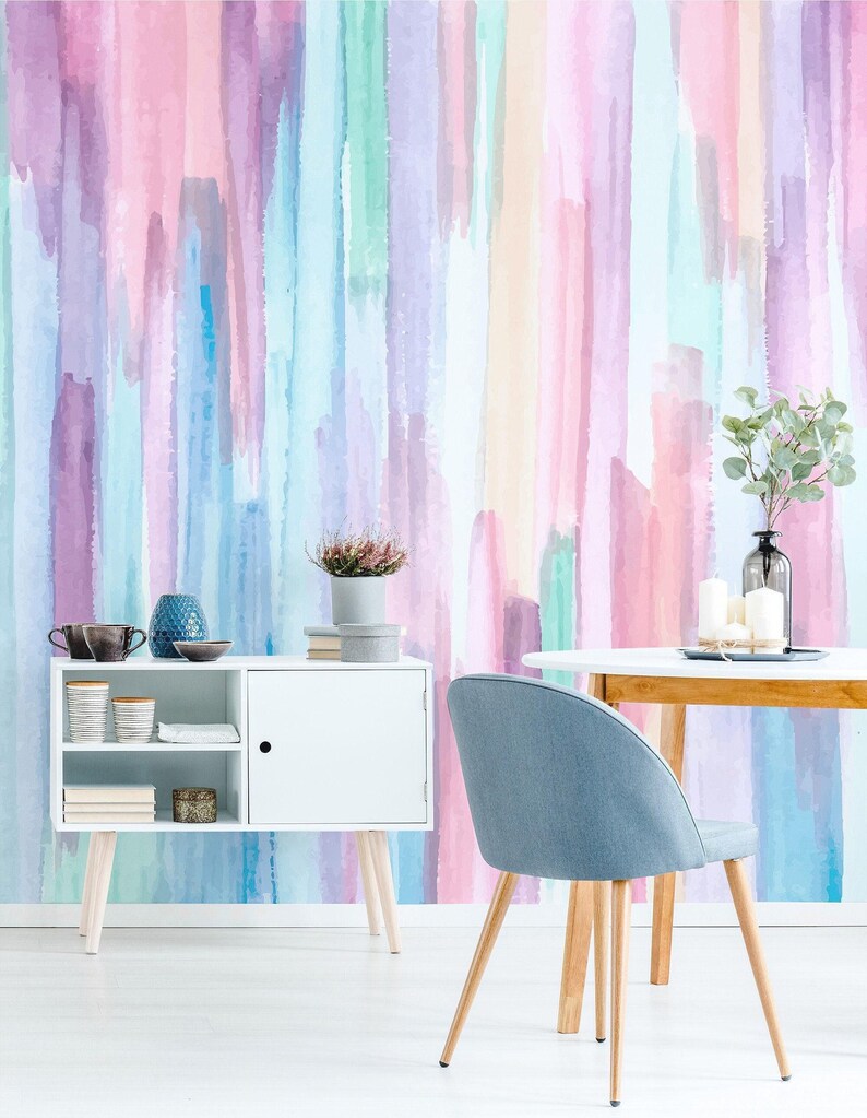 Abstract Rainbow Wallpaper in Peel and Stick Featuring Pastel Stripes ...