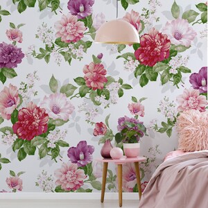 Pink Purple Peony Wallpaper, Floral and Botanical Wallpaper, Watercolor ...