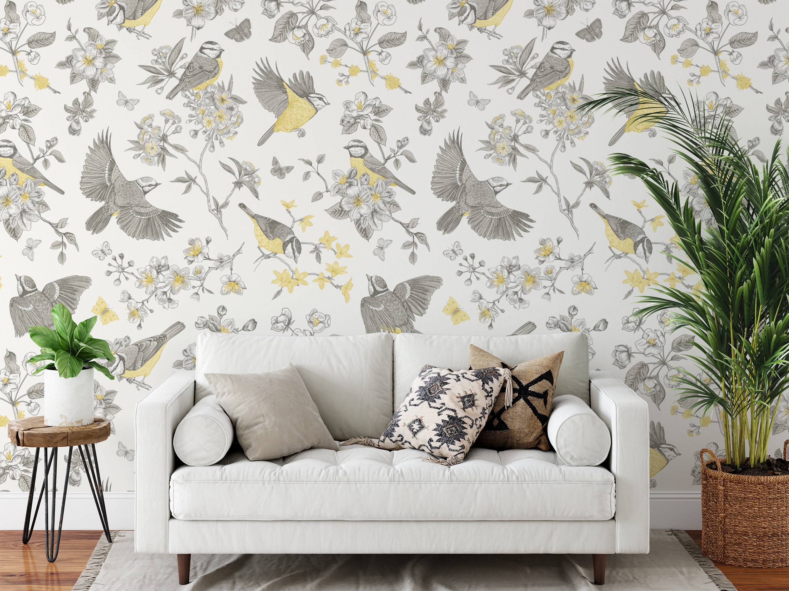 Peel and Stick Wallpaper Home Decor Mural Birds Floral | Etsy