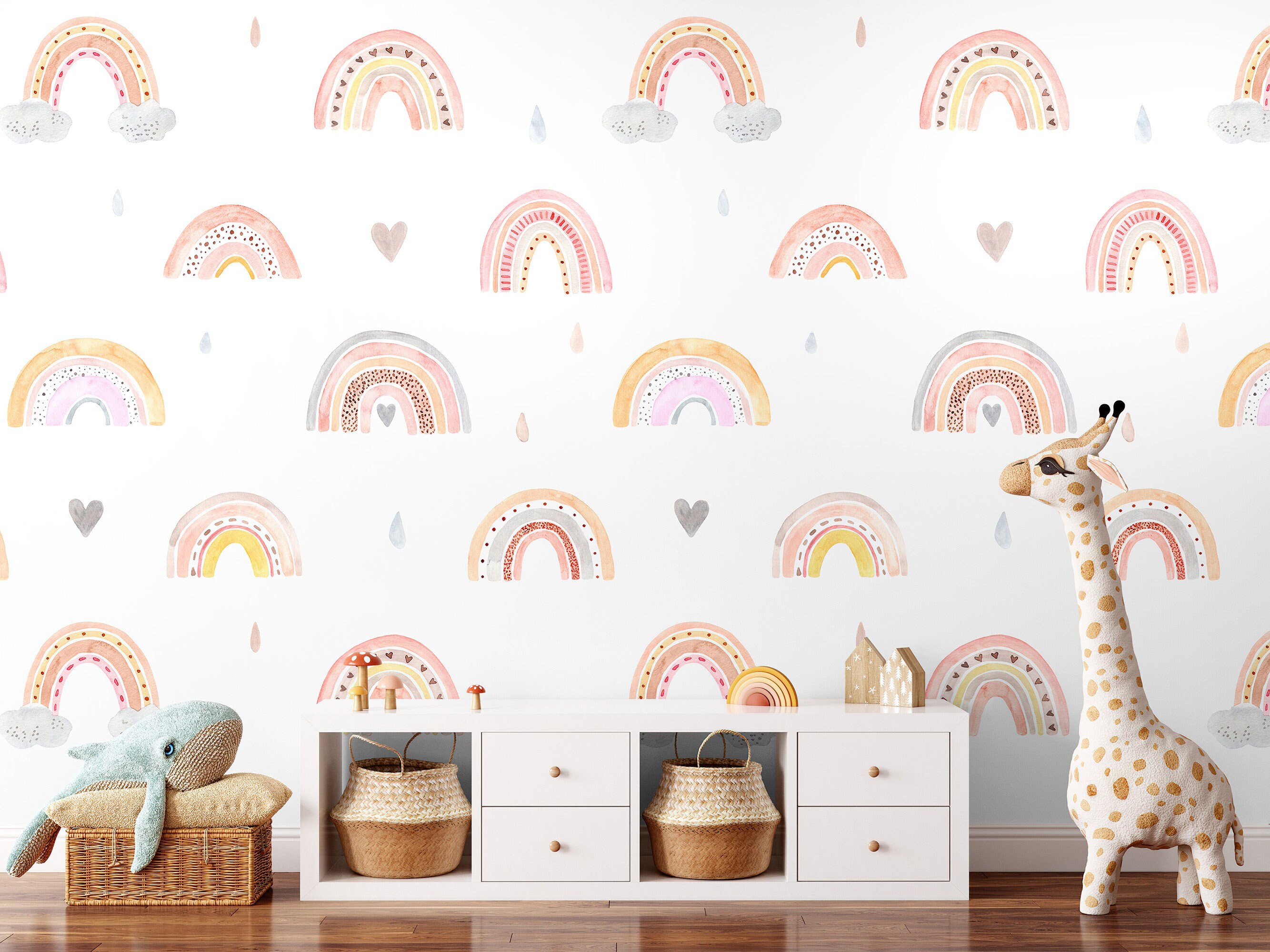 Neutral Rainbow Wallpaper Cute Mural Rainbow Peel and Stick Etsy