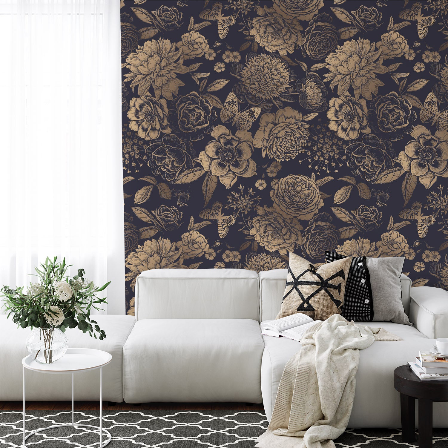 Peel and Stick Wallpaper Home Decor Mural Vintage Floral Etsy