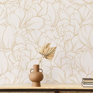 Beige Floral Wallpaper, Minimalist Abstract Wallpaper, Scandi-Inspired Botanical Wallpaper, Peel and Stick Wallpaper, Vintage Wall Mural