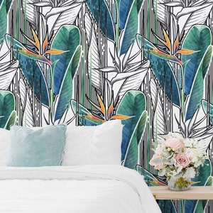 Banana Leaf Modern Wallpaper, Smooth and Textured Wall Cover, Office Wall Decor, Removable Wallpaper, Tropical Wallpaper, Washable Wallpaper