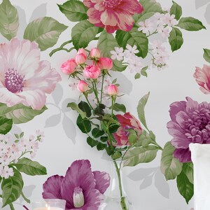 Pink Purple Peony Wallpaper, Floral and Botanical Wallpaper, Watercolor ...