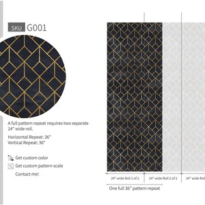 Black Gold Geometric Wallpaper Art Deco Peel and Stick Removable Wall Decor image 7