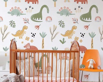 Dinosaur Wallpaper for Nursery Removable Peel and Stick Kids Room Decor