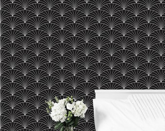 Art Deco Black Geometric Wallpaper – Removable, Peel and Stick Wall Mural
