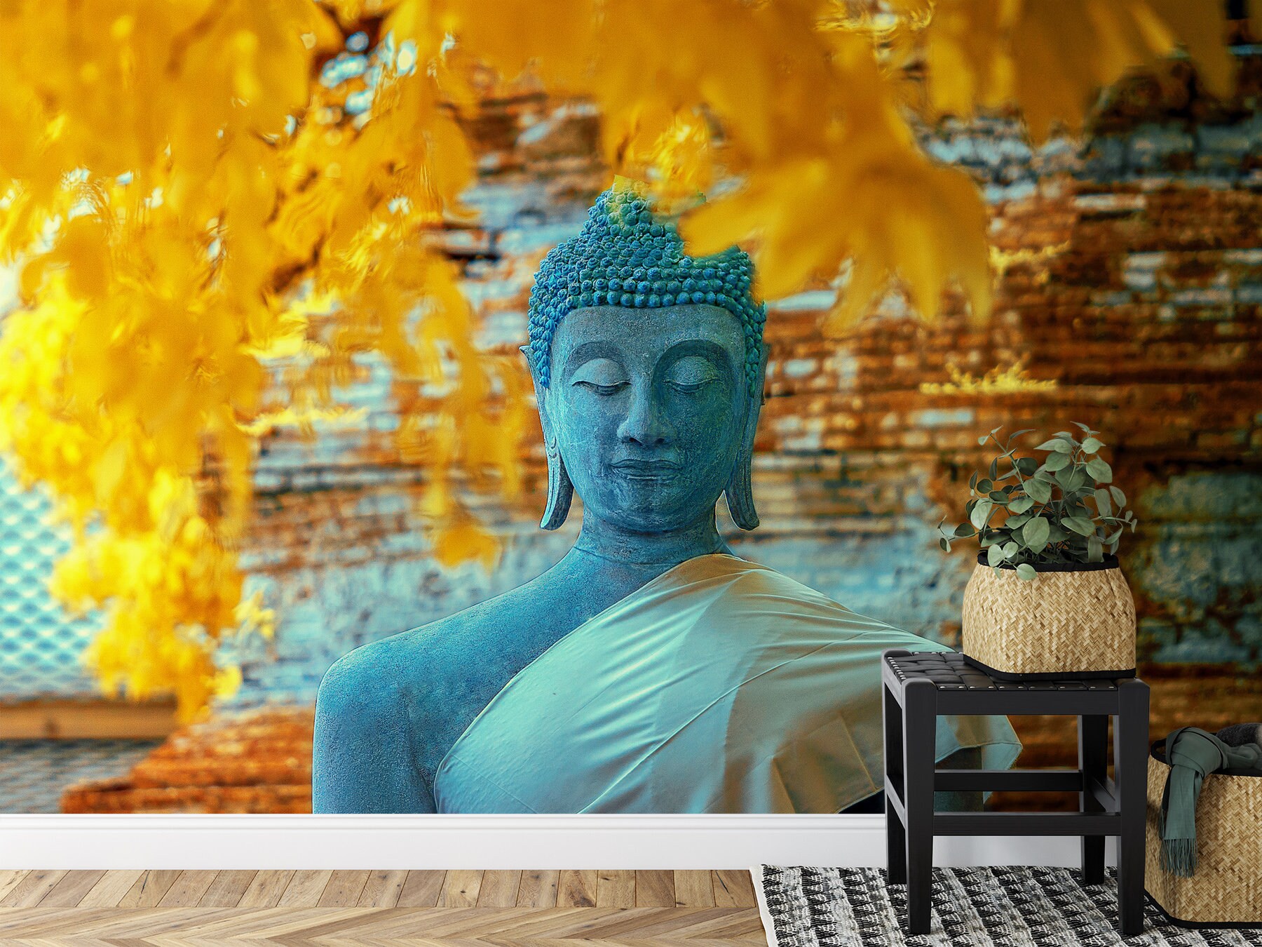 Buddha Wallpaper Blue Blue Wallpaper Removable Custom Etsy