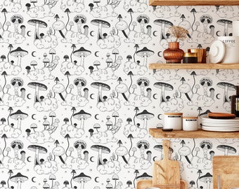 Modern White Mushroom Wallpaper, Self-Adhesive Wall Art Wallpaper, Peel and Stick Wallpaper for Kitchen, Removable Wallpaper, Home Décor