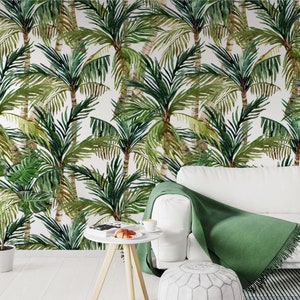 Tropical Palm Leaf Wallpaper, Jungle Wallpaper, Living Room Wallpaper for Home Decor, Lush Nature Wall Decor, Peel and Stick Wallpaper