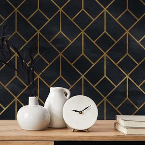 Black Gold Geometric Wallpaper Art Deco Peel and Stick Removable Wall Decor image 2