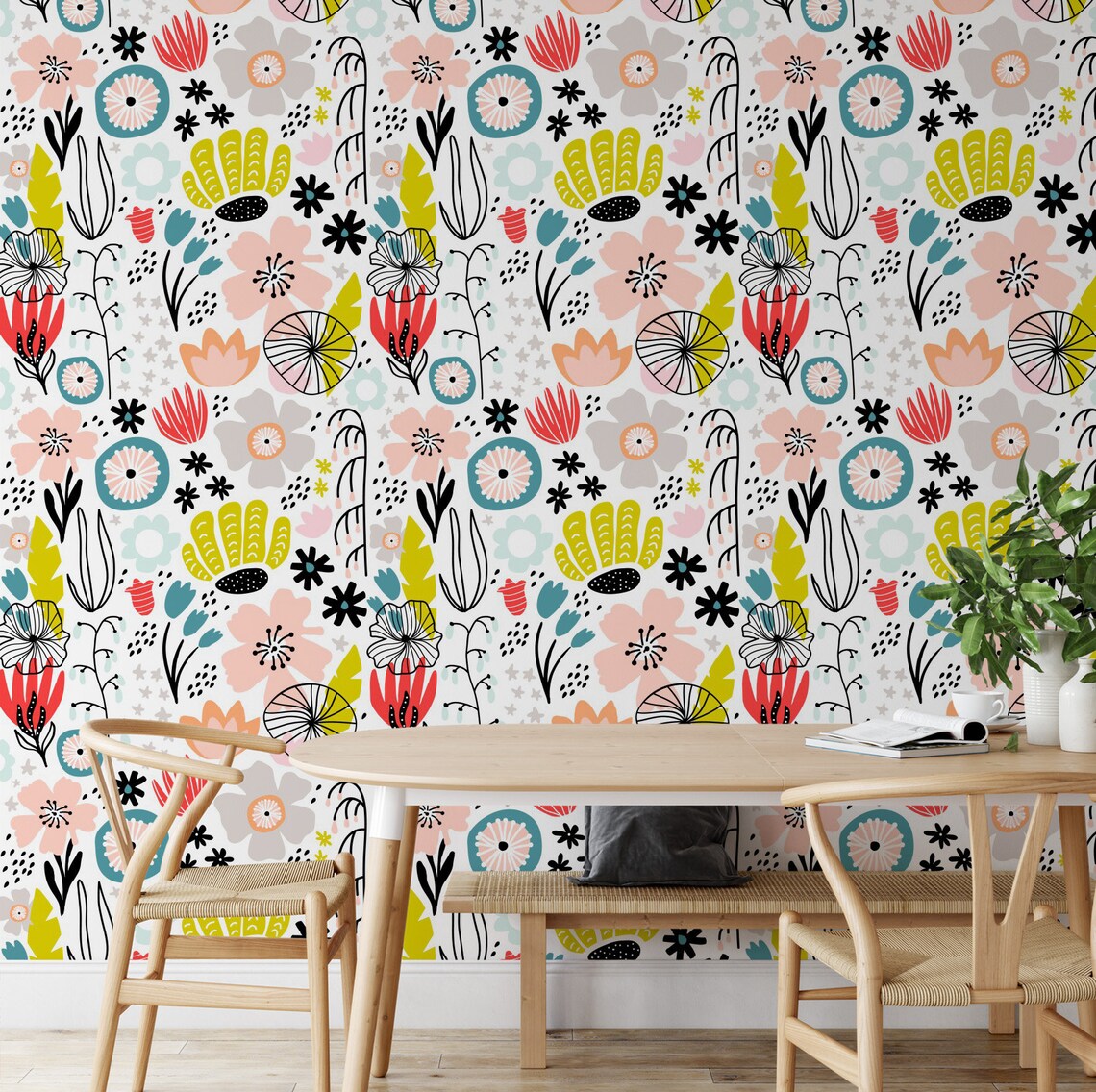 Peel and Stick Wallpaper Home Decor Mural Birds Floral | Etsy
