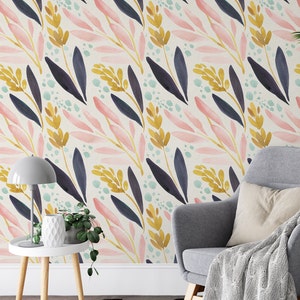 Modern Abstract Leaves Wallpaper, Floral Wallpaper for Living Room, Self-Adhesive Peel and Stick Wallpaper, Leafy Removable Wallpaper
