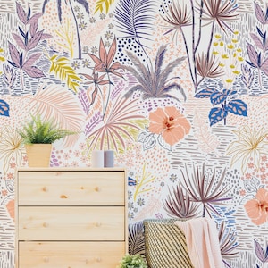 Removable tropical wallpaper, Jungle leaves wallpaper, Tropical leaves wallpaper, Palm tree wallpaper, Hawaiian wallpaper, Foliage wallpaper