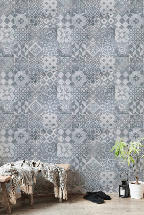 Grey Patchwork Peel and Stick Wallpaper