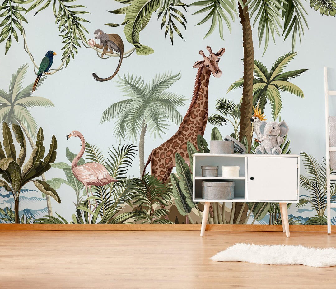 Jungle Animals Forest Removable Peel and Stick Wall Mural Nursery ...