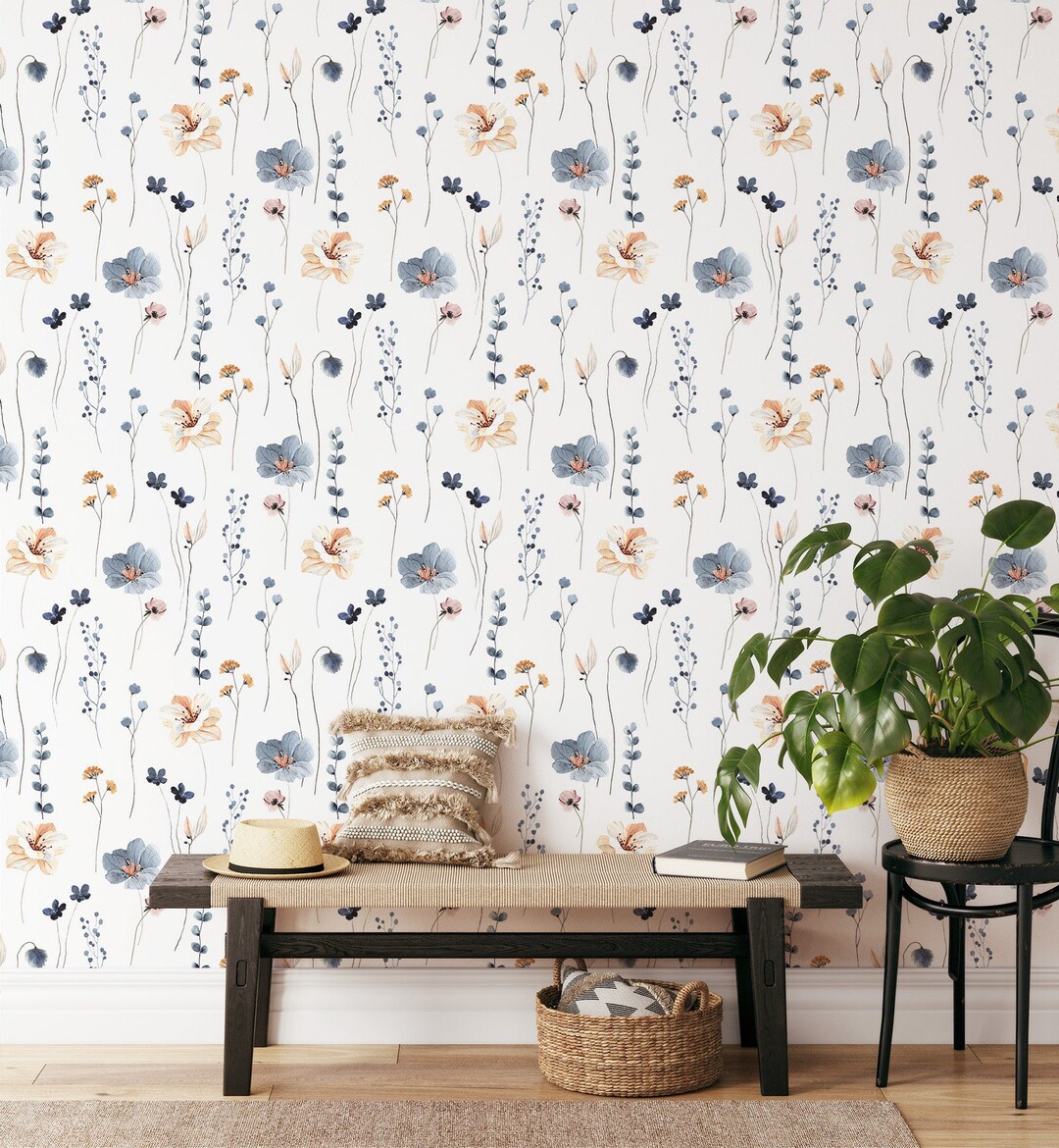 Boho Girls Room Wallpaper, Floral Nursery Wallpaper With Wall Paper ...