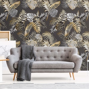 Self-Adhesive, Peel and Stick Wallpaper, Exotic Botanical Wallpaper, Dark Tropical Leaves Wall Decal, Wall Mural for Home Decor, Wall Art
