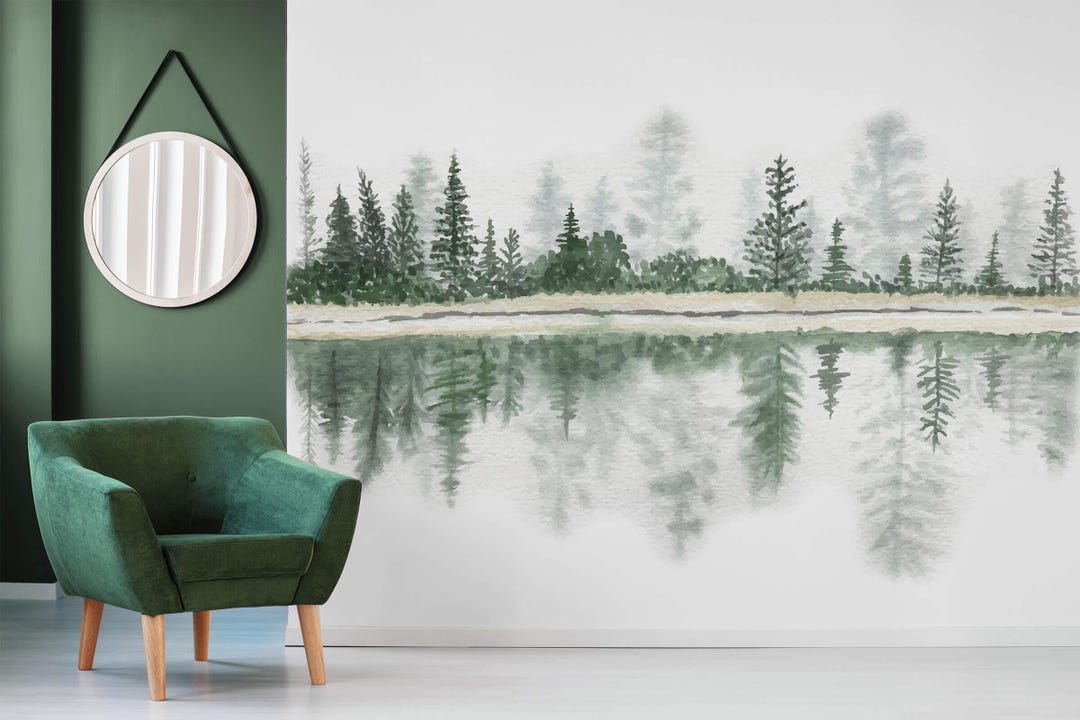 Buy Landscape Wallpaper in Peel and Stick Featuring Peaceful Lake ...