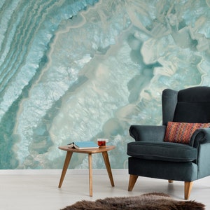 Green Abstract Marble Wallpaper, Peel and Stick Stone Wall Mural, Luxury Living Room Wallpaper, Removable Wallpaper, Art Deco Wallpaper