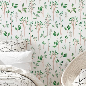 Birch Forest Wallpaper, Peel and Stick Wallpaper, Botanical Temporary Wallpaper, Removable Wallpaper, Mural Wallpaper, Art Deco Wallpaper