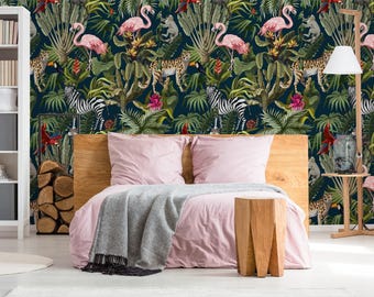 Jungle Animals Tropical Wallpaper Peel and Stick Removable Wall Decor